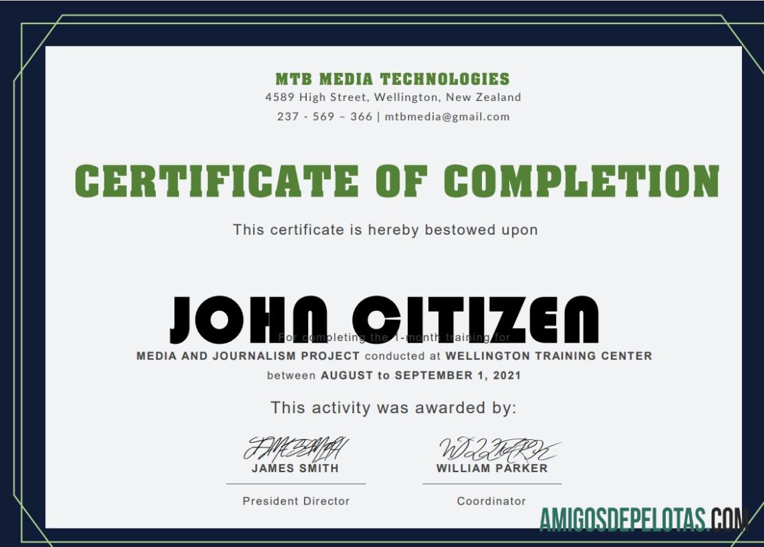 Realista modelo de certificado de treinamento nos EUA em formato Word e PDF